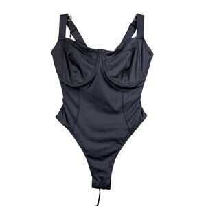 TA3 Hi Cut Lifty Black One-Piece Corset Lace-Up Underwire LARGE F/G Cup